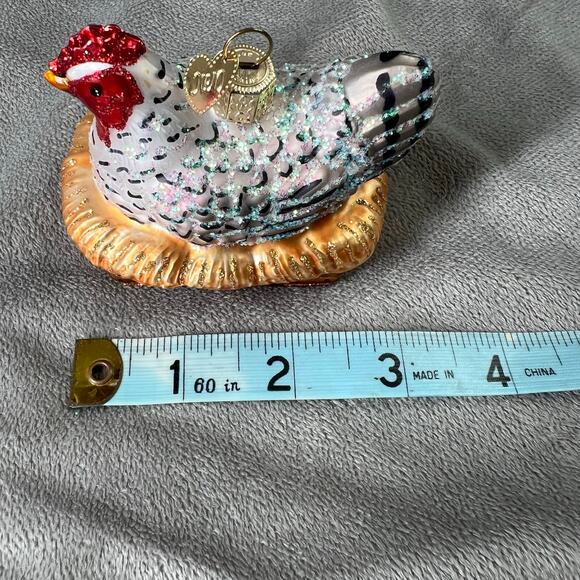 Old World Christmas Hen on Nest Blown Glass Glitter Ornament - Picture 8 of 8